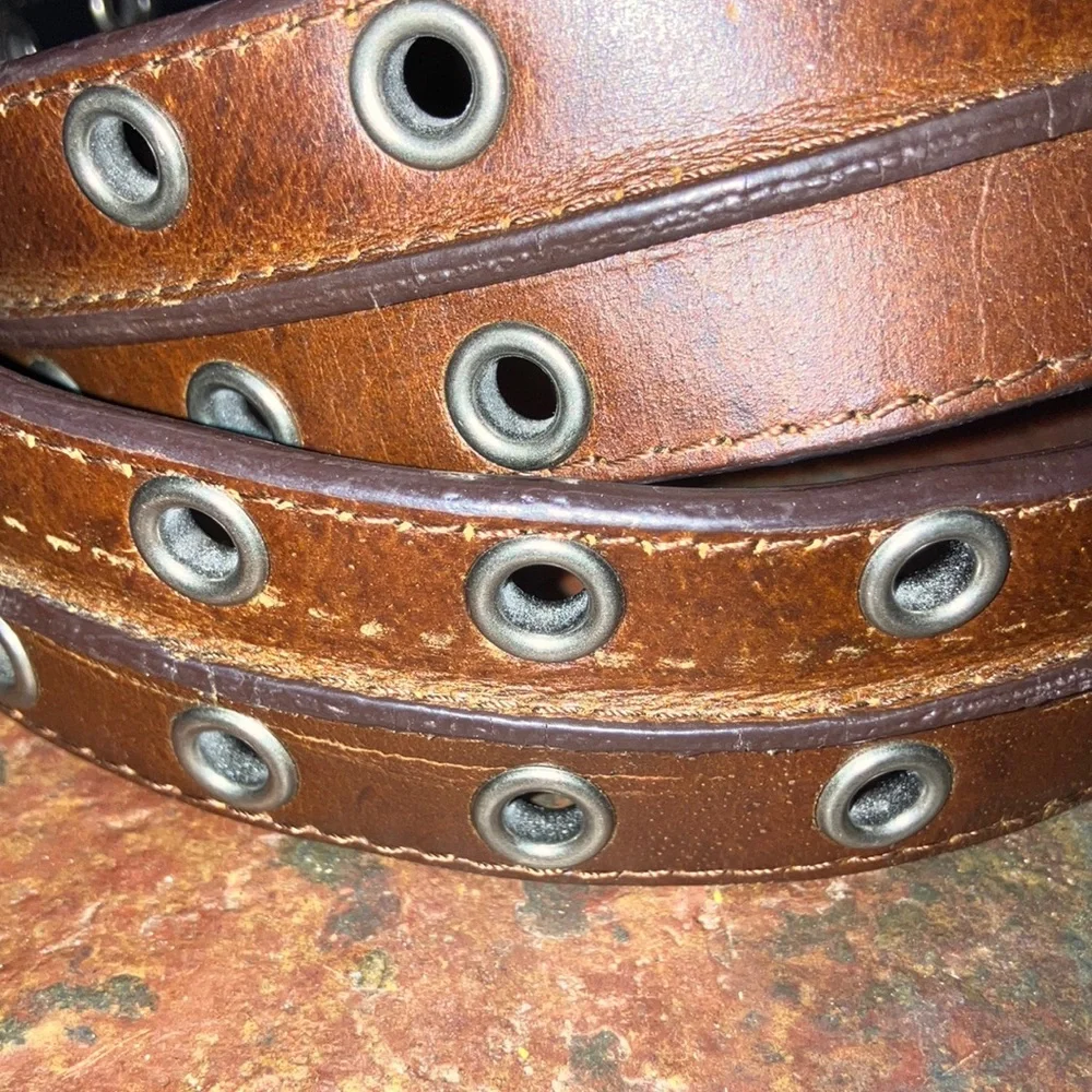 Reversible Brown/Black Leather Belt with Metal Studs and Silver‎ Buckle